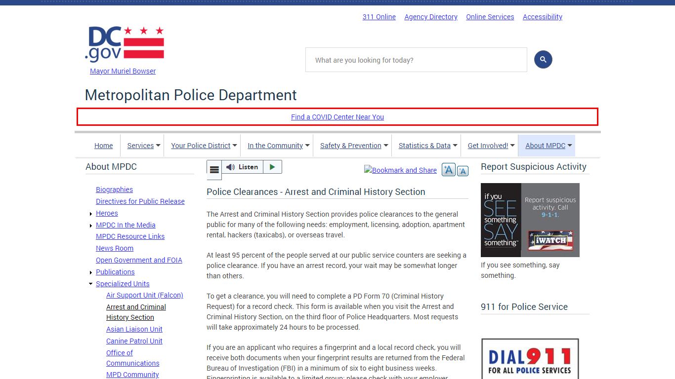 Police Clearances - Arrest and Criminal History Section | mpdc