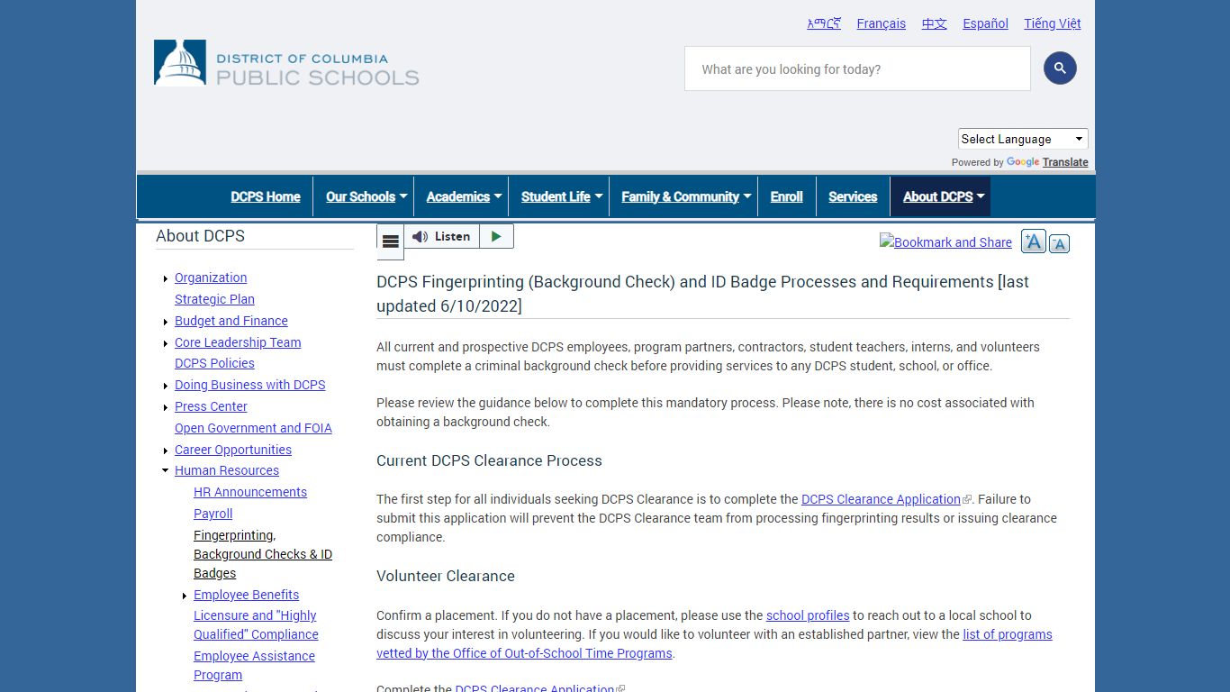 DCPS Fingerprinting (Background Check) and ID Badge Processes and ...